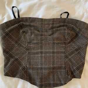 Free People Put West Corset Plaid Brown Crop Top